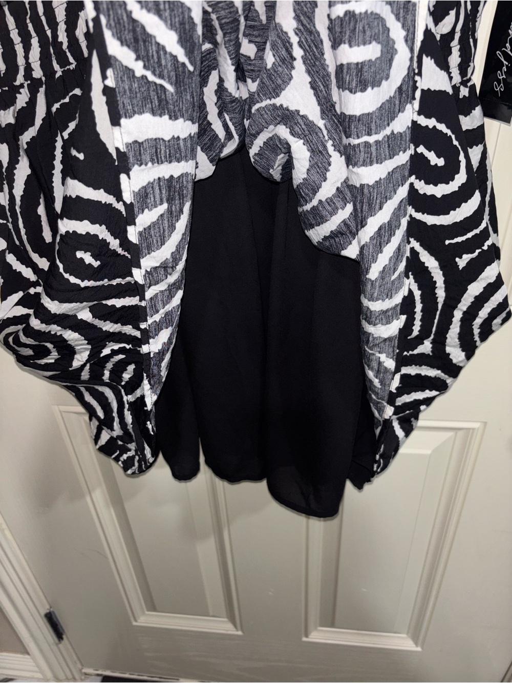 Black & White Swirl V-Neck Drawstring Dress - Picture 7 of 9